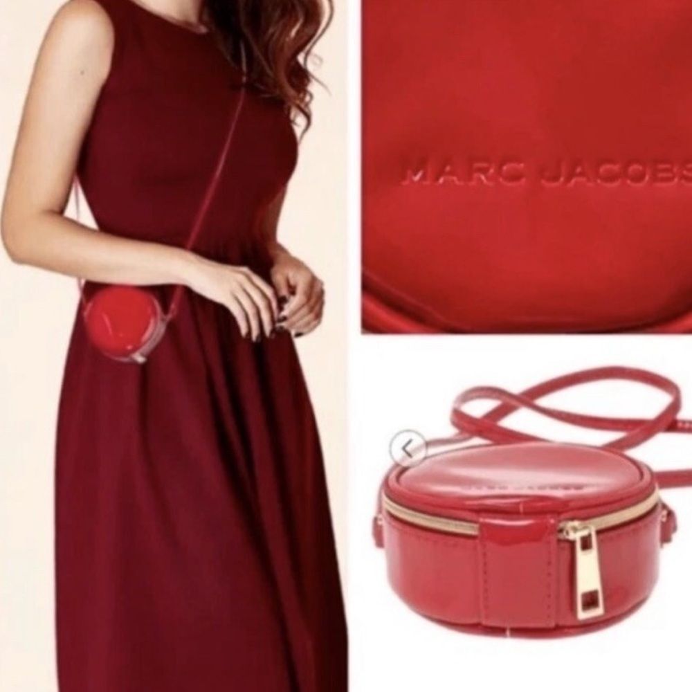 Brand New Marc Jacobs Mini 4" Red Patent Leather Crossbody Round Canteen Bag